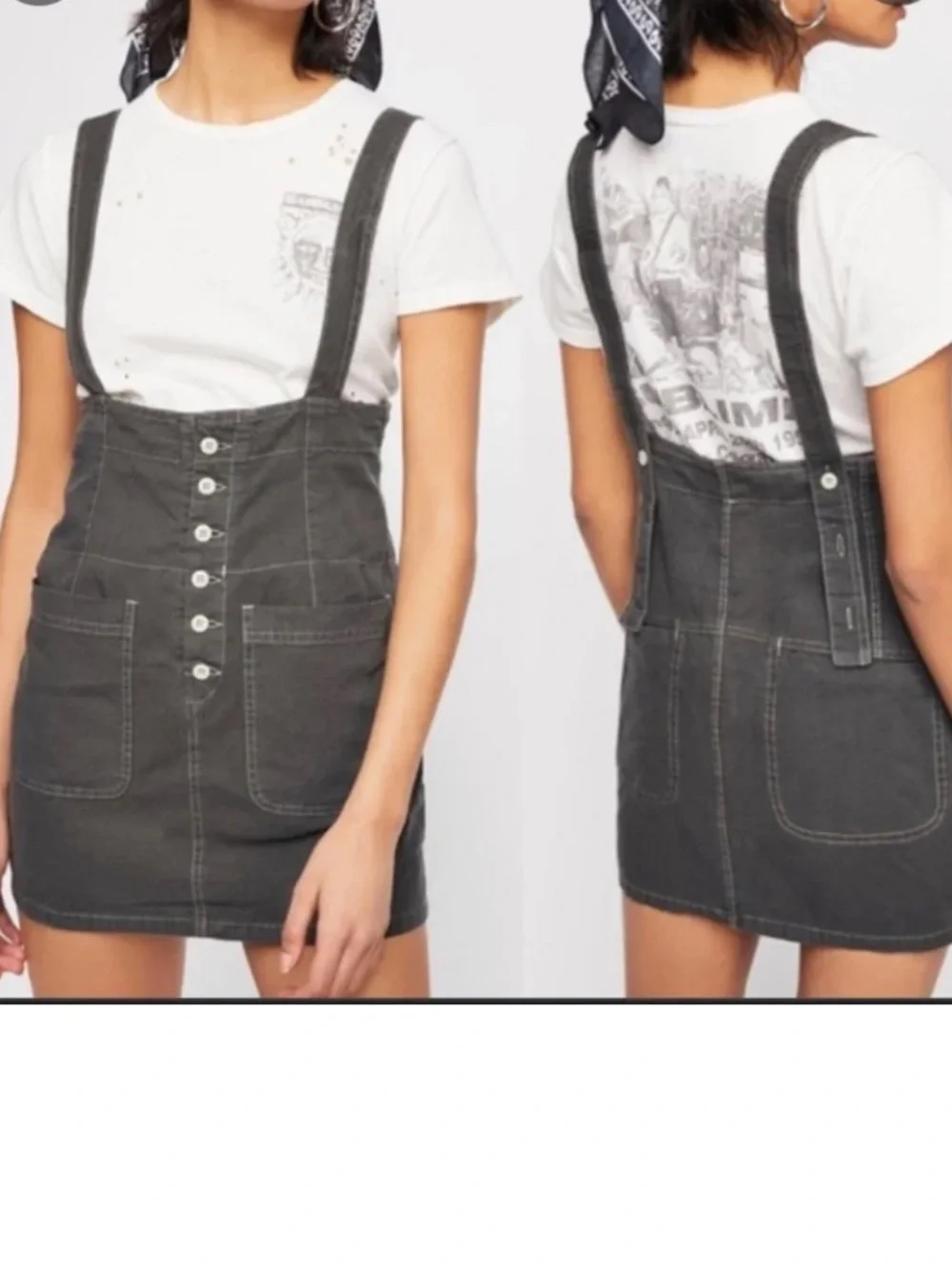 Free People cotton  Charcoal Button-Front Pinafore Mini Skirt